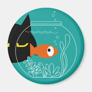 Funny Cat Magnet – Fishy! Round Fridge Decor