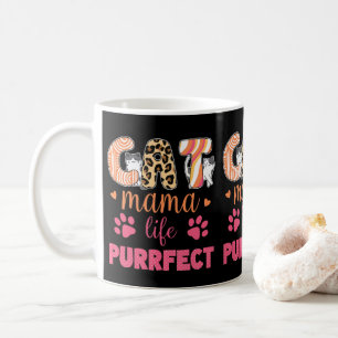 Funny Cat Mama Life Purrfect Leopard Print Cat Mum Coffee Mug