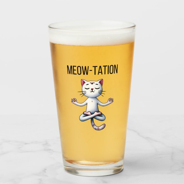Funny Cat Meditation  Glass (Front Filled)