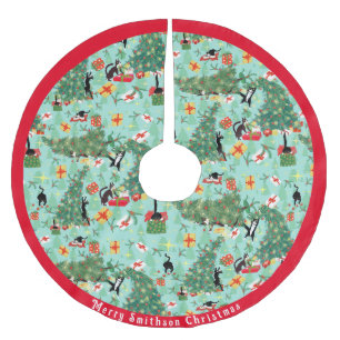 Funny Cat Meets Christmas Tree Brushed Polyester Tree Skirt