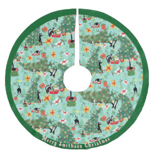 Funny Cat Meets Christmas Tree Brushed Polyester Tree Skirt