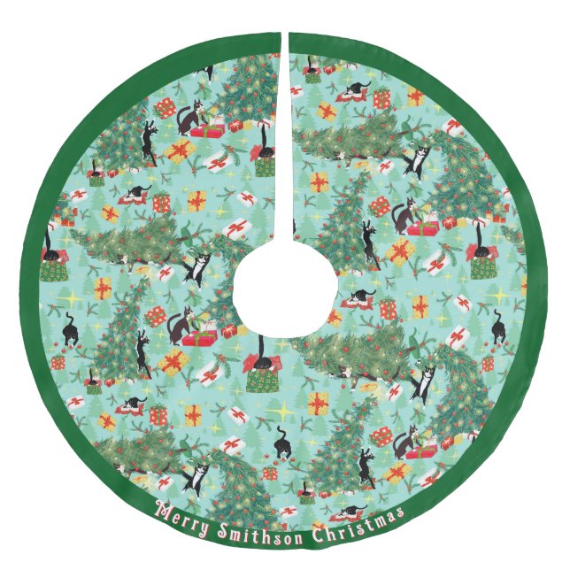 Funny Cat Meets Christmas Tree Brushed Polyester Tree Skirt (Front)