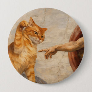 Funny Cat Meme Art Creation of Adam with Cat Sarca 10 Cm Round Badge