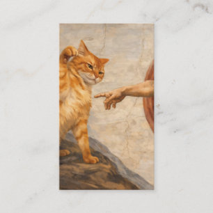 Funny Cat Meme Art Creation of Adam with Cat Sarca Business Card