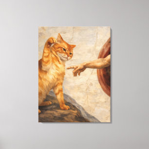 Funny Cat Meme Art Creation of Adam with Cat Sarca Canvas Print
