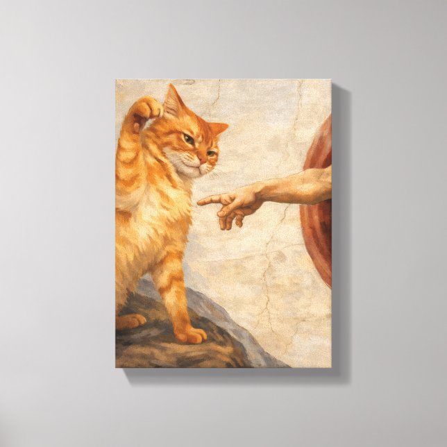 Funny Cat Meme Art Creation of Adam with Cat Sarca Canvas Print (Front)