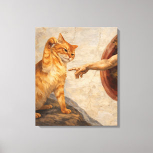 Funny Cat Meme Art Creation of Adam with Cat Sarca Canvas Print