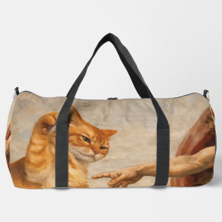 Funny Cat Meme Art Creation of Adam with Cat Sarca Duffle Bag