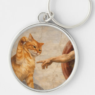 Funny Cat Meme Art Creation of Adam with Cat Sarca Key Ring
