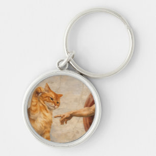 Funny Cat Meme Art Creation of Adam with Cat Sarca Key Ring