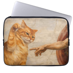 Funny Cat Meme Art Creation of Adam with Cat Sarca Laptop Sleeve