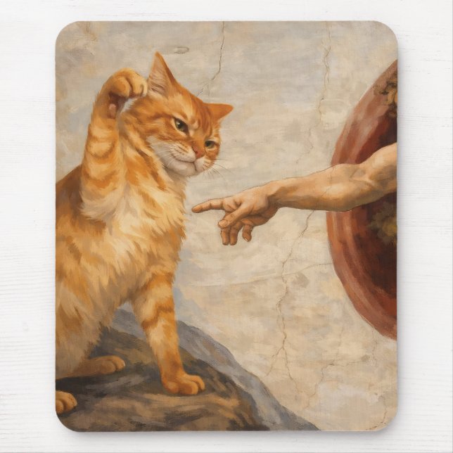 Funny Cat Meme Art Creation of Adam with Cat Sarca Mouse Mat (Front)