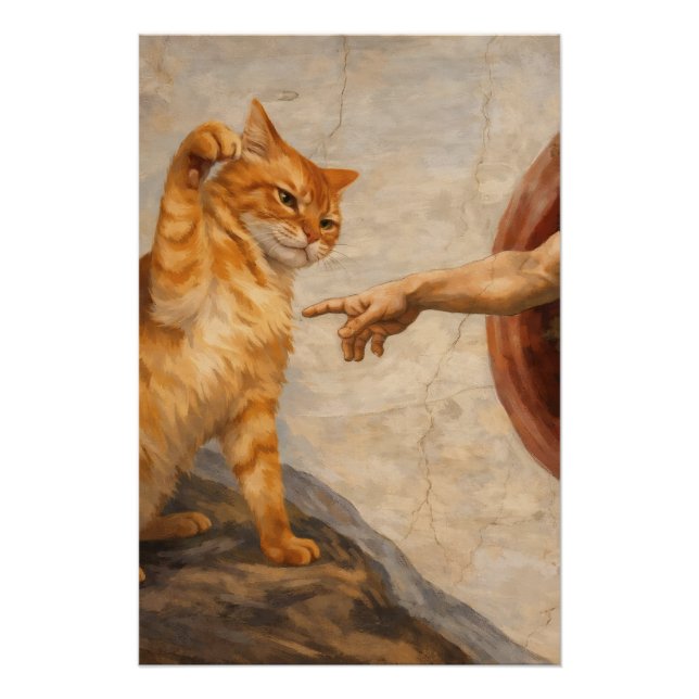 Funny Cat Meme Art Creation of Adam with Cat Sarca Poster (Front)
