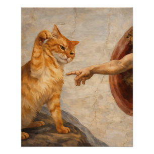 Funny Cat Meme Art Creation of Adam with Cat Sarca Poster