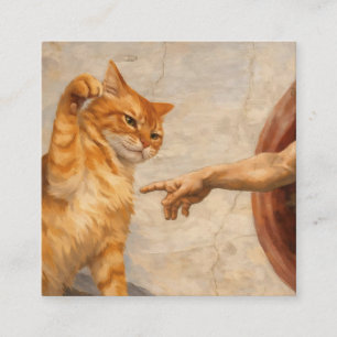 Funny Cat Meme Art Creation of Adam with Cat Sarca Square Business Card