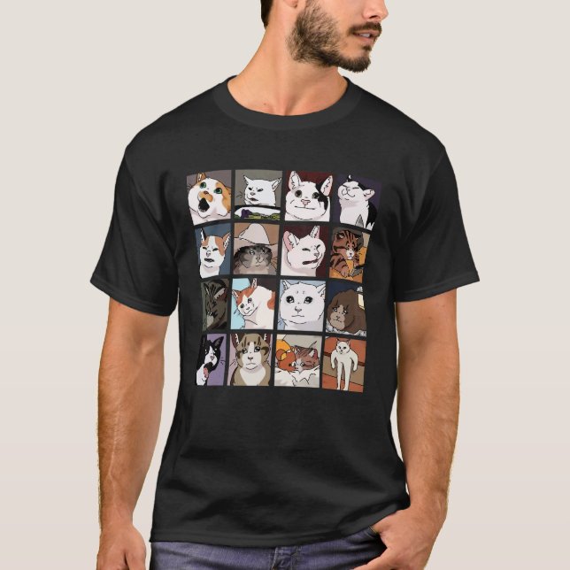 Funny Cat Meme Grumpy Surprised Cat Lover T-Shirt (Front)