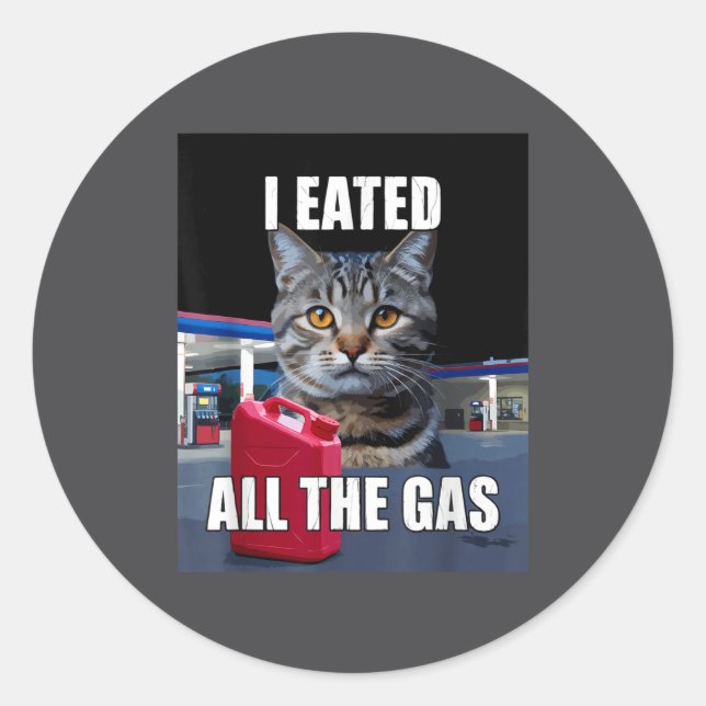 Funny Cat Meme I Eated Wanted All The Gas Funny Me Classic Round Sticker (Front)