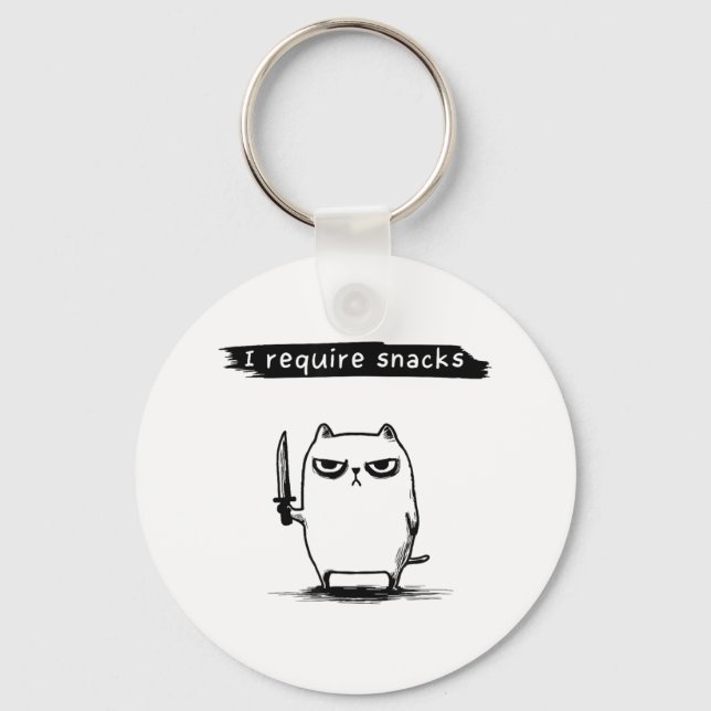 Funny Cat Meme I Require Snacks Design Men Women K Key Ring (Front)