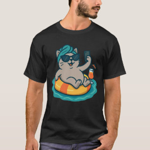 Funny Cat Meme Pool Float Selfie Summer Kitten Hum T-Shirt