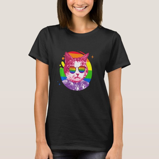 Funny Cat Meme Rainbow Sunglasses Lgbt Pride Love T-Shirt (Front)