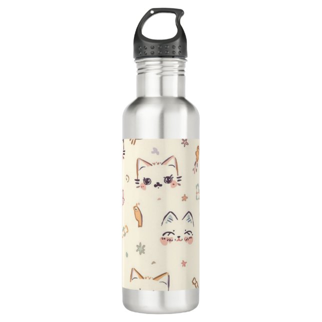 Funny Cat Meow Cartoon Pattern 710 Ml Water Bottle (Front)