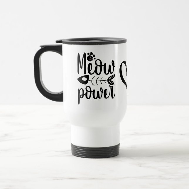 Funny Cat "Meow Power" Crazy Cat Lady Kitten Kitty Travel Mug (Left)