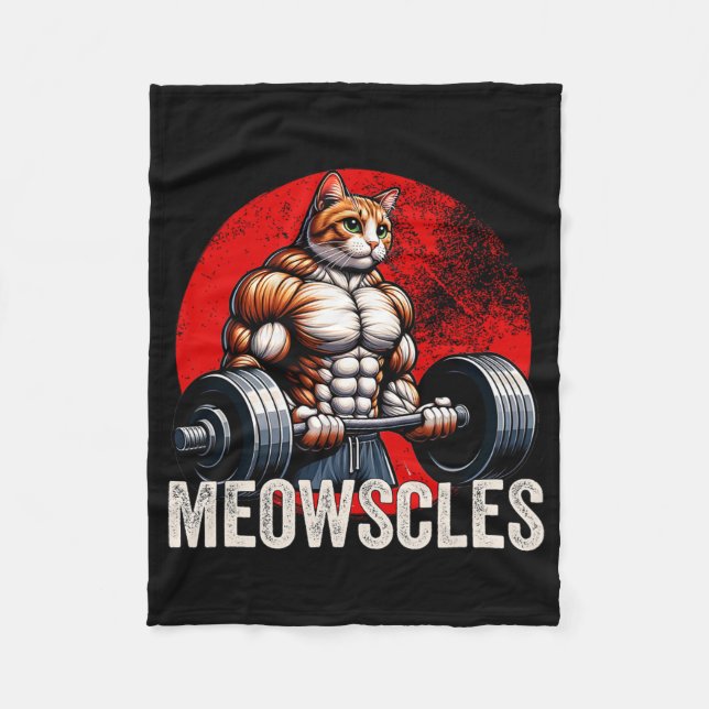 Funny Cat Meowscles Gym Weightlifting Cats Lovers  Fleece Blanket (Front)