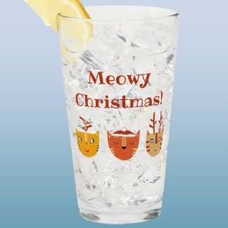 Funny Cat Meowy Christmas Glass