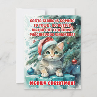 "FUNNY CAT MEOWY CHRISTMAS" Greeting Cards