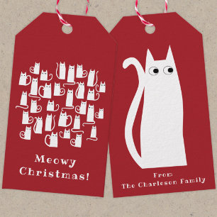 Funny Cat Meowy Christmas Holiday Card Gift Tags