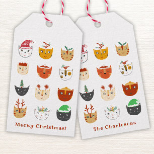 Funny Cat Meowy Christmas Holidays Personalized Gift Tags