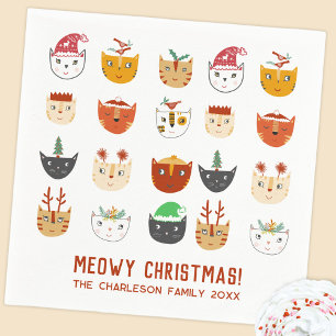 Funny Cat Meowy Christmas Party Napkin