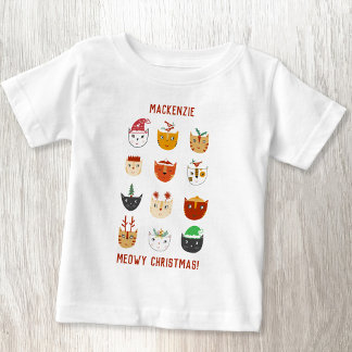 Funny Cat Meowy Christmas Personalized Baby T-Shirt