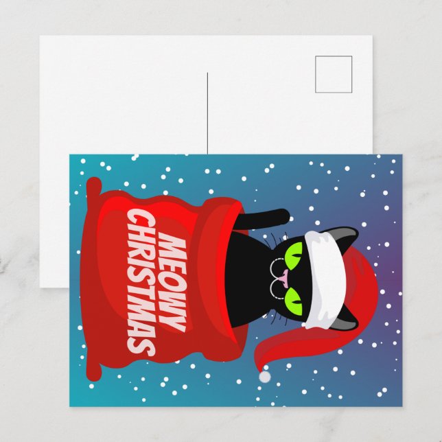 Funny Cat Meowy Christmas Postcard (Front/Back)