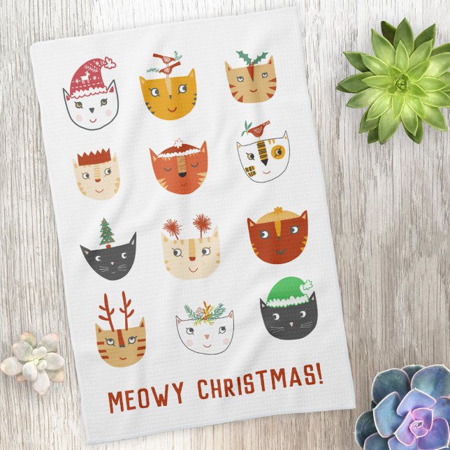 Funny Cat Meowy Christmas Tea Towel (Creator Uploaded)