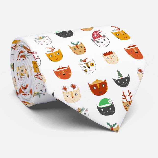 Funny Cat Meowy Christmas Tie (Rolled)