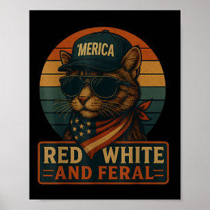 Funny Cat Merica 4th Of July Patriotic Red White A Poster