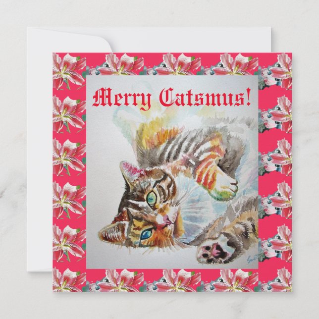 Funny Cat Merry Catsmas cats Christmas Card (Front)