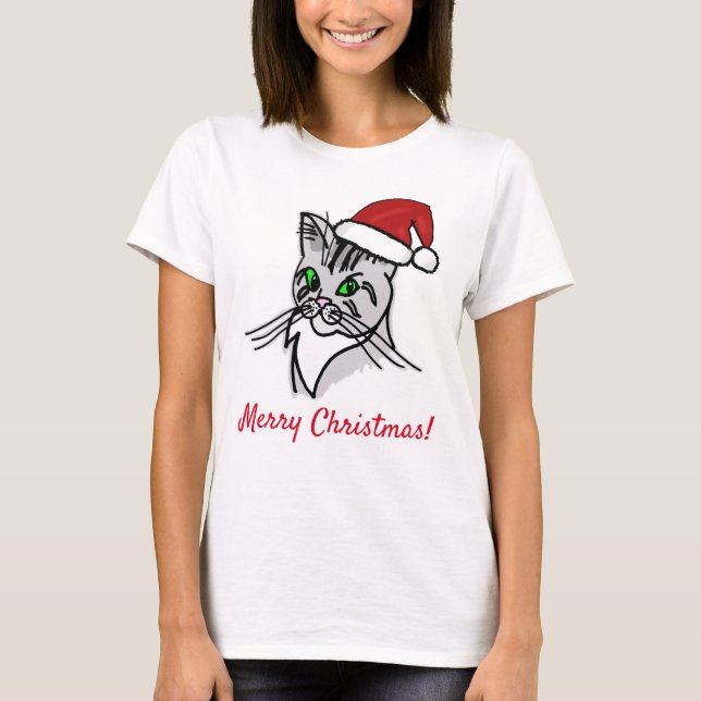 Funny Cat Merry Christmas customisable T-Shirt (Front)