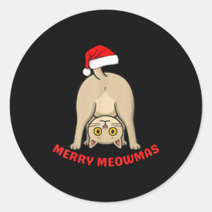 Funny Cat Merry Meowmas Xmas Lover Men Women Kids  Classic Round Sticker