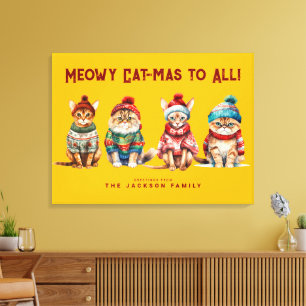 Funny Cat Merry Yellow Christmas Decor Greetings