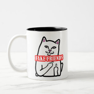 Funny Cat Middle Finger Fake Friends Two-Tone Coffee Mug