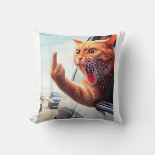 Funny Cat Middle Finger Hilarious Cat In The Car C Cushion