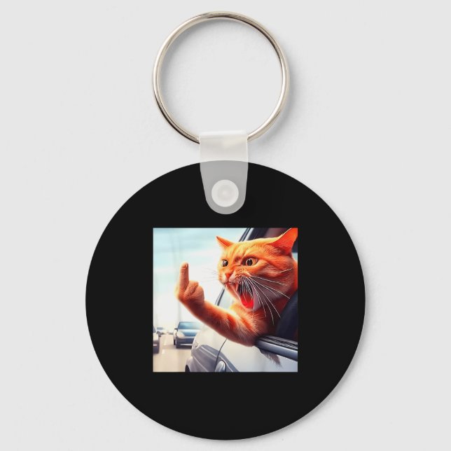 Funny Cat Middle Finger Hilarious Cat In The Car C Key Ring (Front)