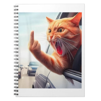 Funny Cat Middle Finger Hilarious Cat In The Car C Notebook