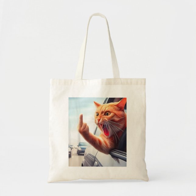 Funny Cat Middle Finger Hilarious Cat In The Car C Tote Bag (Front)