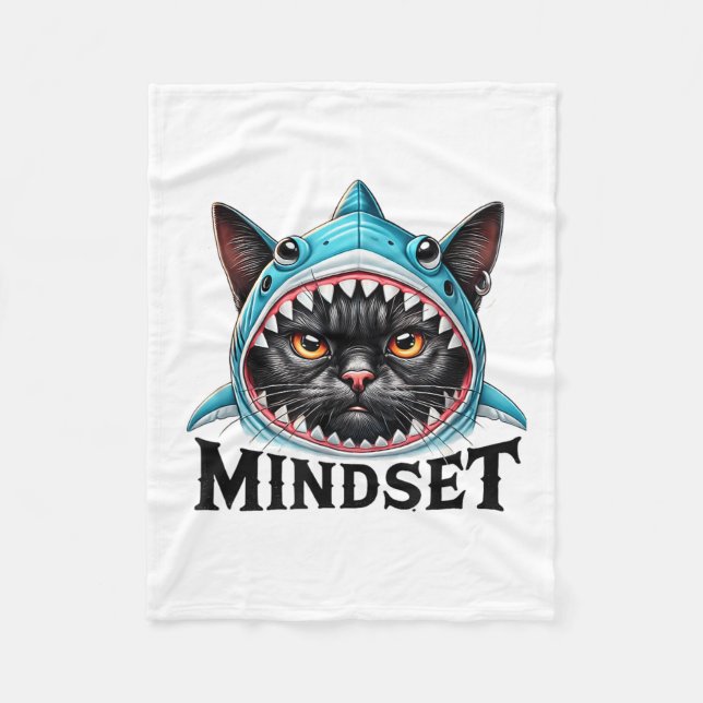 Funny Cat, Mindset Motivational Saying, Shark  Fleece Blanket (Front)
