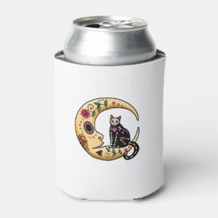 Funny Cat & Moon Sugar Skull Dia de Los Muertos Da Can Cooler