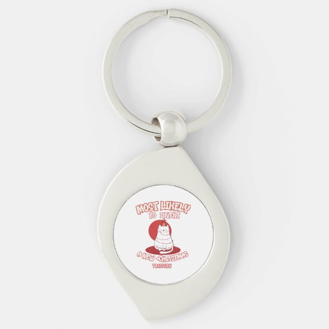 Funny Cat Most Likely To Invent a New Christmas Tr Key Ring (Front)