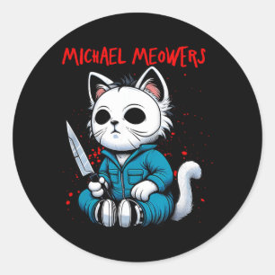 Funny Cat Motif Crazy Cat Graphic Michael Meowers Classic Round Sticker